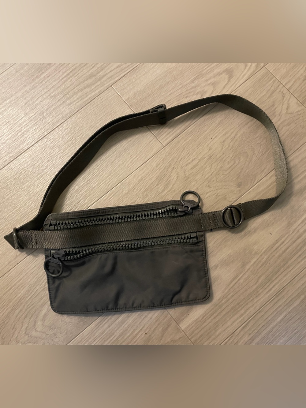 Uniqlo Olive Cross Body Bag with Dual Zips